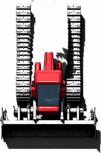 Red bulldozer viewed strictly from top. Top view as if we are a drone.. Single Game Texture. In-Game asset. 2d. Blank background. High contrast. No shadows.