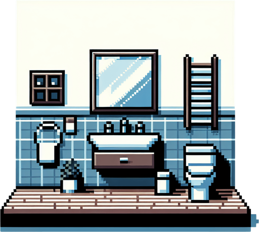 minimalist bathroom. pixelated. 8-bit.
Single Game Texture. In-Game asset. 2d. Blank background. High contrast. No shadows.