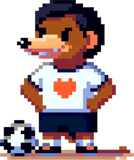 pixel art. mole standing up. soccer t-shirt.
Single Game Texture. In-Game asset. 2d. Blank background. High contrast. No shadows.