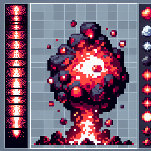 chunky magma magical projectile. 8-bit pixelated. red soft-palette colored.
Single Game Texture. In-Game asset. 2d. Blank background. High contrast. No shadows.