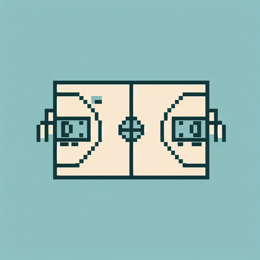 Retro-style image of a half of a basketball court, ressembling the line graphics from Amiga games of the 1970s.
Ultra basic with only one color, only 2 rectangles and two arcs !.
Ultra basic with only one color, only 2 rectangles and two arcs !