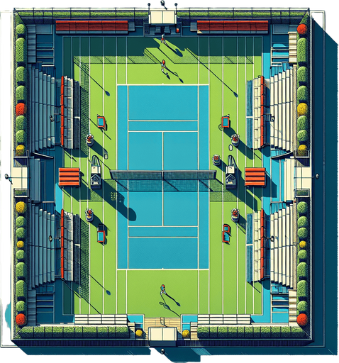 Tennis Court Background.
Single Game Texture. In-Game asset. 2d. Blank background. High contrast. No shadows. Up view