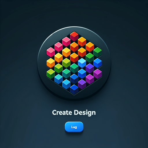 a button with random rainbow cubes on it over the text "lag".
Single Game Texture. In-Game asset. 2d. Blank background. High contrast. No shadows.