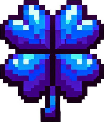 pixel art of a 4 leaf indigo clover....
Single Game Texture. In-Game asset. 2d. Blank background. High contrast. No shadows.