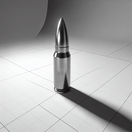 Bullet dropping downward.
Single Game Texture. In-Game asset. 3D. Blank background. High contrast. No shadows.