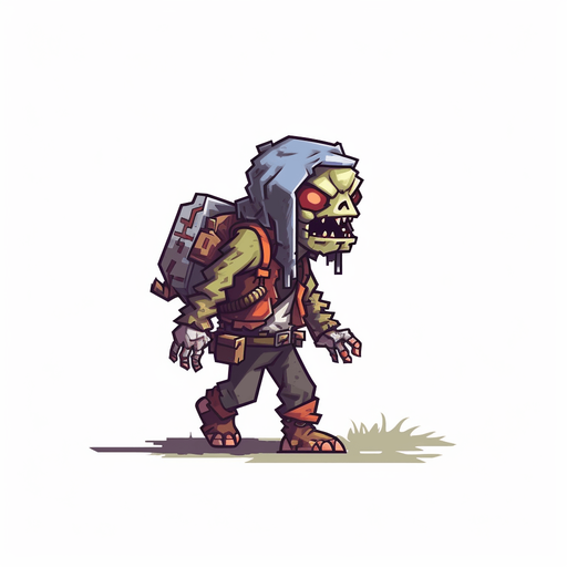 Enemy zombie archer walking to the left.
Game Texture. In-Game asset. 2d. Pixelart. White background. Blank background. Low detail. High contrast.