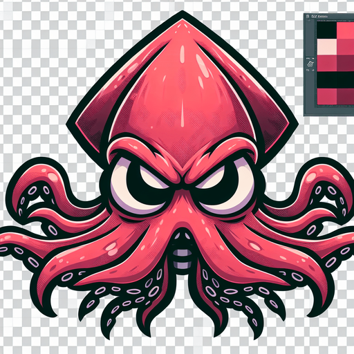 Create a cartoon-style illustration of a giant squid menacingly staring...
Single Game Texture. In-Game asset. 2d. Blank background. High contrast. No shadows.