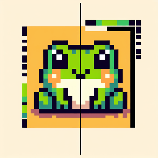 pixelated 8-bit cute sitting frog seen from the front.
Single Game Texture. In-Game asset. 2d. Blank background. High contrast. No shadows.