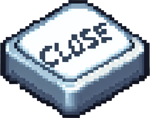 Pixelart. A rectangular silvery button with the text 'CLOSE'..
Single Game Texture. In-Game asset. 2d. Blank background. High contrast. No shadows.