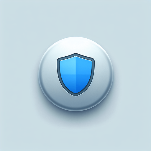 basic light round  convex gray button with a raised blue shield icon..
UI