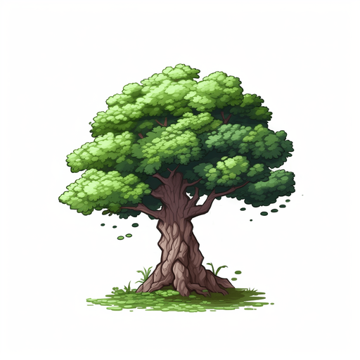 single background tree, full view.
Game Texture. In-Game asset. 2d. Pixelart. White background. Blank background. Low detail. High contrast.