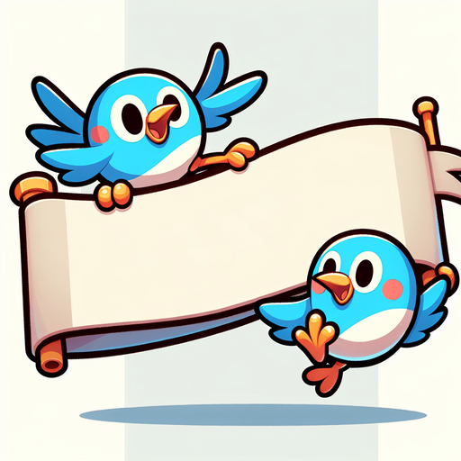 Create a cartoon-style illustration of two birds holding an empty banner by their feet. The goal is to capture a lively and playful location..
Single Game Texture. In-Game asset. 2d. Blank background. High contrast. No shadows.