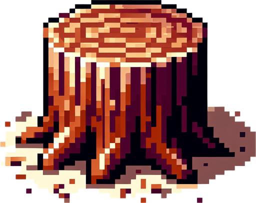 8-bit pixelated wooden stump.
Single Game Texture. In-Game asset. 2d. Blank background. High contrast. No shadows.