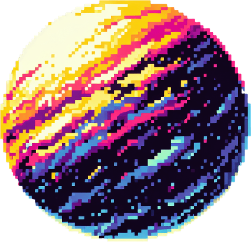 pixel art of a planet.
Single Game Texture. In-Game asset. 2d. Blank background. High contrast. No shadows.