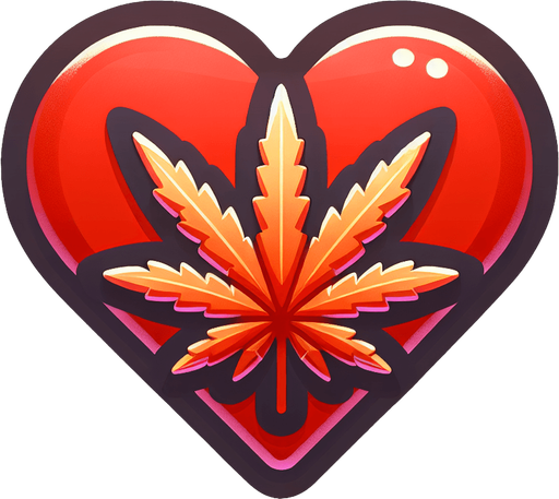 A heart in the shape of a cannabis leaf cartoon Single Game Texture. In-Game asset. 2d. Blank background. High contrast. No shadows. Single Game Texture. In-Game asset. 2d. Blank background. High contrast. No shadows.