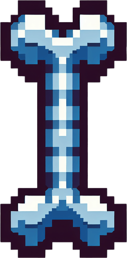 a single blue gray skeleton bone, front view, I want the art style to reflect a classic 16-bit retro pixel art aesthetic, reminiscent of early 1990s RPGs.
Single Game Texture. In-Game asset. 2d. Blank background. High contrast. No shadows.