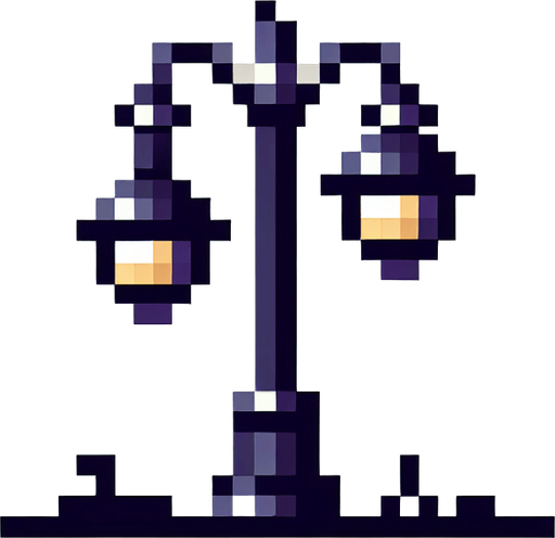 Pixel art street lamp.
Single Game Texture. In-Game asset. 2d. Blank background. High contrast. No shadows.