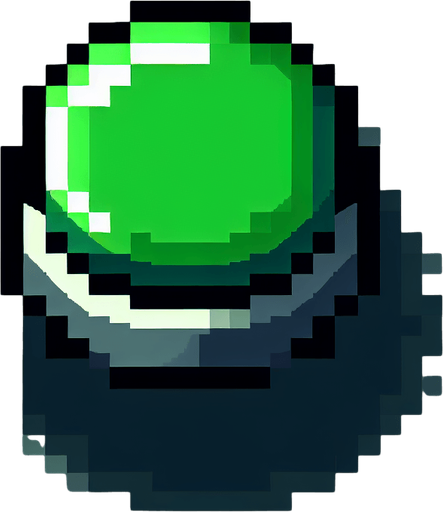 green button  8 bit.
Single Game Texture. In-Game asset. 2d. Blank background. High contrast. No shadows.