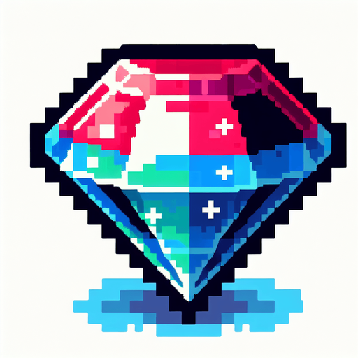 8bit cartoon diamond..
Single Game Texture. In-Game asset. 2d. Blank background. High contrast. No shadows.