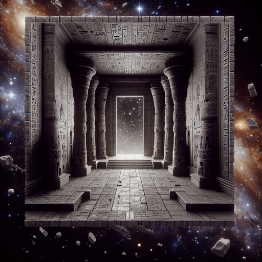 Interior of Egyptian temple ruin in outerspace..
Single Game Texture. In-Game asset. 2d. Blank background. High contrast. No shadows.