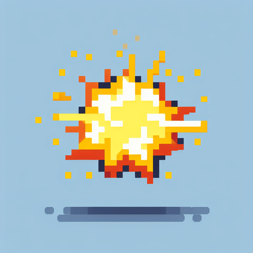 Bright yellow blast pixel art shooter game
Single Game Texture. In-Game asset. 2d. Blank background. High contrast. No shadows.