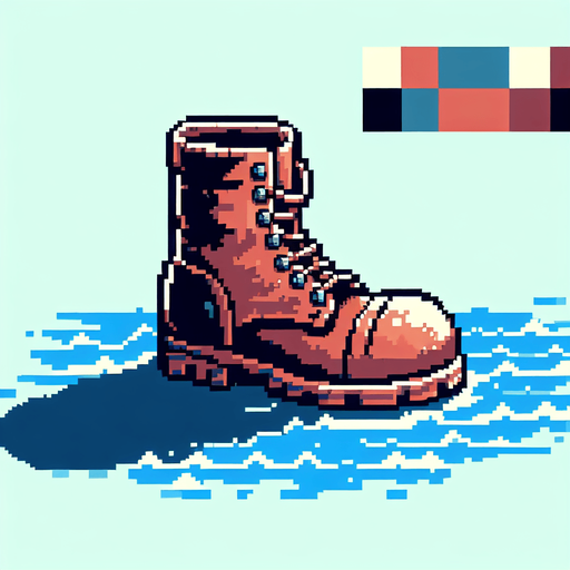 8-bit. cartoon. old boot from ocean. Single Game Texture. In-Game asset. 2d. Blank background. High contrast. No shadows.