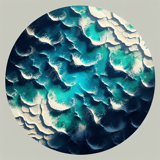 ocean surface overhead view.
Single Game Texture. In-Game asset. 2d. Blank background. High contrast. No shadows.