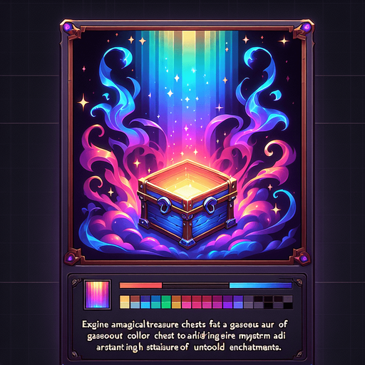 Magical treasure chest surrounded by a gaseous aura of rainbow colored magical energy..
Single Game Texture. In-Game asset. 2d. Blank background. High contrast. No shadows.