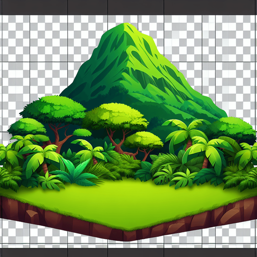 jungle background. Big green mount in the back. Cartoon. In game asset. No shadaw. High contrast.
Single Game Texture. In-Game asset. 2d. Blank background. High contrast. No shadows.