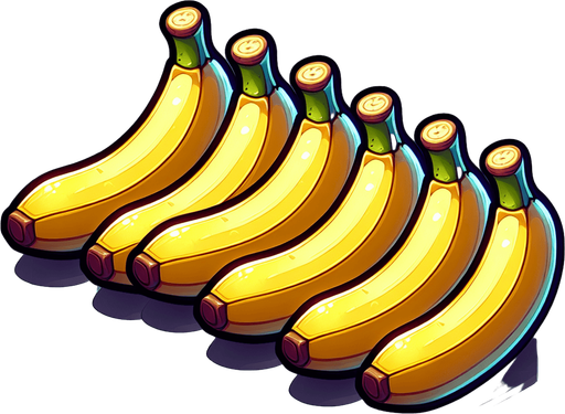 Cartoon 6 bananas . Single Game Texture. In-Game asset. 2d. Blank background. High contrast. No shadows..
Single Game Texture. In-Game asset. 2d. Blank background. High contrast. No shadows.