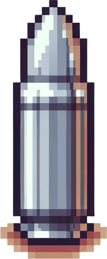 a silver sling bullet. pixelart. top down view.
 In-Game asset. 2d. Blank background. High contrast. No shadows.