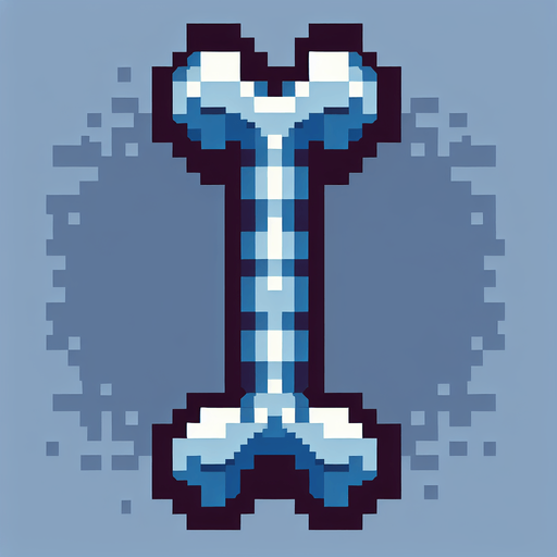 a single blue gray skeleton bone, front view, I want the art style to reflect a classic 16-bit retro pixel art aesthetic, reminiscent of early 1990s RPGs.
Single Game Texture. In-Game asset. 2d. Blank background. High contrast. No shadows.