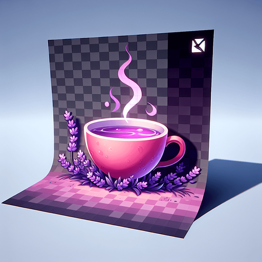 Lavender tea on pink cup Single Game Texture. In-Game asset. 2d. Blank background. High contrast. No shadows. Single Game Texture. In-Game asset. 2d. Blank background. High contrast. No shadows.