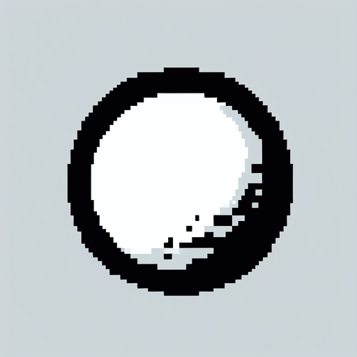 white circle with a thin black paintbrushed outline. minimalist. pixelated. 8 bit..
Single Game Texture. In-Game asset. 2d. Blank background. High contrast. No shadows.