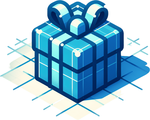 a christmas decorated blue present. plastic style. Single Game Texture. In-Game asset. 2d. Blank background. High contrast. No shadows.