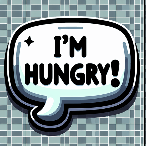 Create a cartoon-style illustration of a speech bubble that is written I'm Hungry!.
Single Game Texture. In-Game asset. 2d. Blank background. High contrast. No shadows.