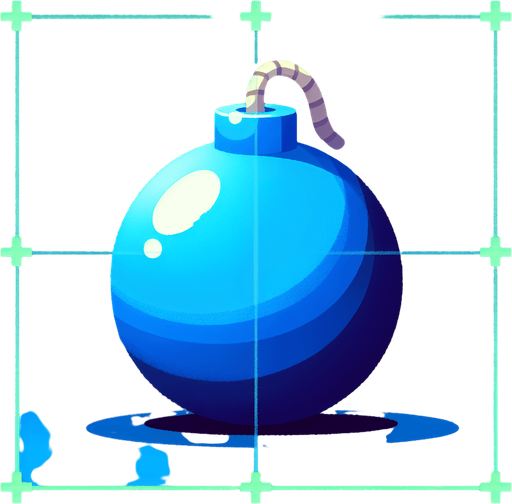 blue bomb.
Single Game Texture. In-Game asset. 2d. Blank background. High contrast. No shadows.