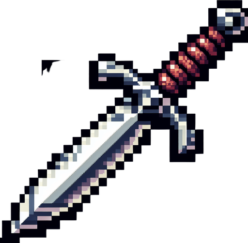 dagger pointing down
Single Game Texture. In-Game asset. 2d. Blank background. High contrast. No shadows. pixel. 8 bit