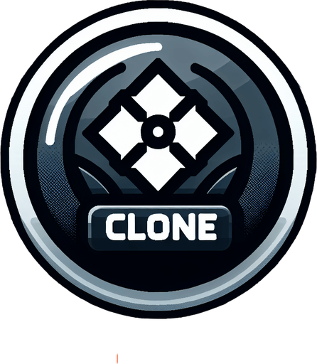 a button that says "clone".
Single Game Texture. In-Game asset. 2d. Blank background. High contrast. No shadows.