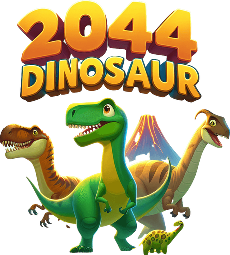 2048 Dinosaur game title cartoon