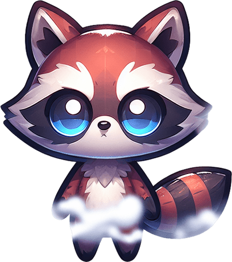 Raccoon Chibi character covered in smoke full bodied transparent background Single Game Texture. In-Game asset. 2d. Blank background. High contrast. No shadows.