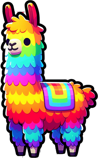 a rainbow llama.
Single Game Texture. In-Game asset. 2d. Blank background. High contrast. No shadows.