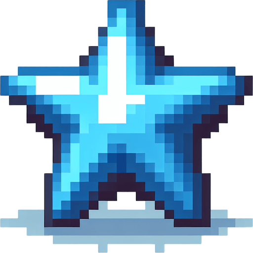 A tiny blue star. pixelart..
Single Game Texture. In-Game asset. 2d. Blank background. High contrast. No shadows.