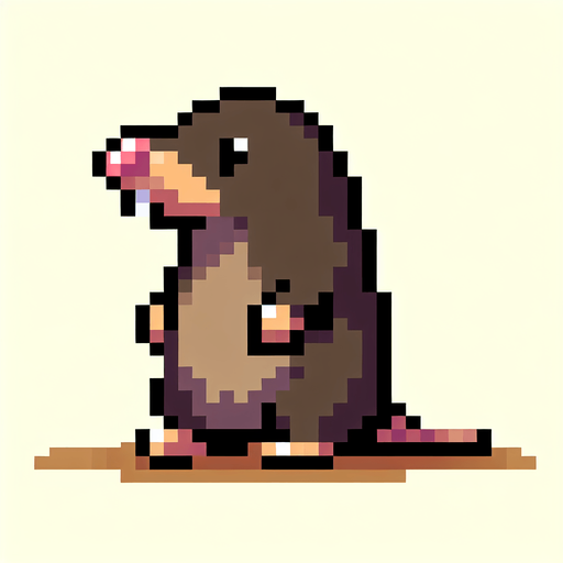 pixel art. mole. standing up position..
Single Game Texture. In-Game asset. 2d. Blank background. High contrast. No shadows.