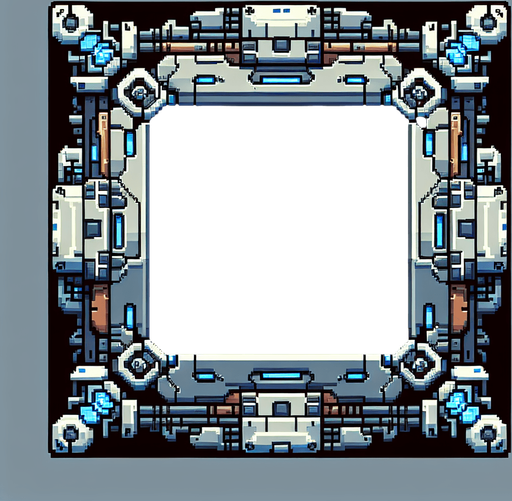 pixel art of a square scifi border.
Single Game Texture. In-Game asset. 2d. Blank background. High contrast. No shadows.