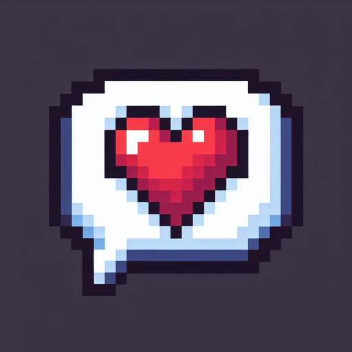 pixel art heart speech bubble.
Single Game Texture. In-Game asset. 2d. Blank background.