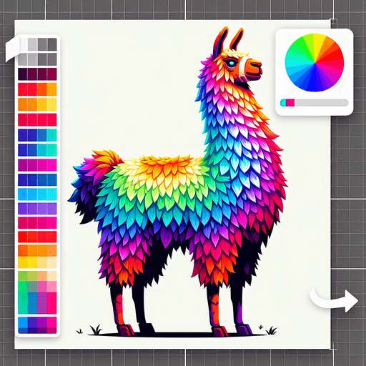 a rainbow llama.
Single Game Texture. In-Game asset. 2d. Blank background. High contrast. No shadows.