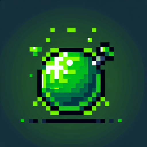 a green poison sphere, I want the art style to reflect a classic 16-bit retro pixel art aesthetic, reminiscent of early 1990s RPGs..
Single Game Texture. In-Game asset. 2d. Blank background. High contrast. No shadows.