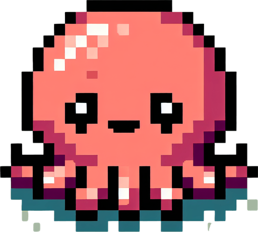 cute tiny octopus. pixelated. 8 bit.
Single Game Texture. In-Game asset. 2d. Blank background. High contrast. No shadows.