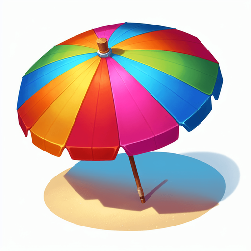 A big colored parasol for the beach..
Single Game Texture. In-Game asset. 2d. Blank background. High contrast. No shadows.